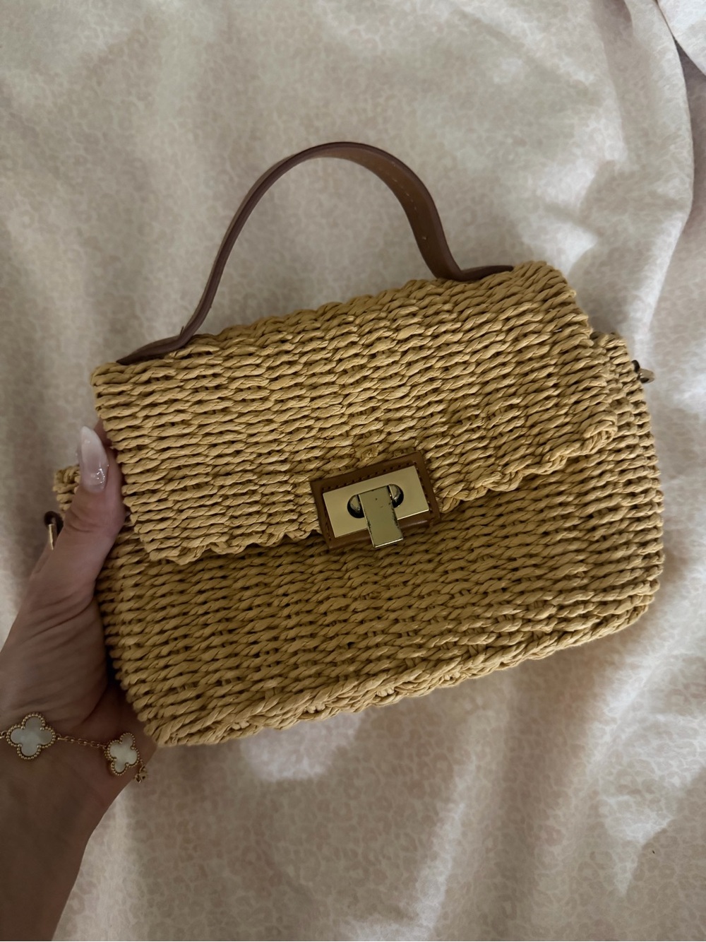 Zara Straw Top-Handle Bag in Mustard